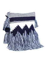 Blue-white tassle Hand Woven Tote Bag - SanskrutiHomes