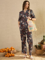 Women Floral Printed Blue Night Suit Set - SanskrutiHomes