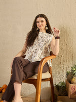 Brown Printed Pintuk Co Ord Set - SanskrutiHomes