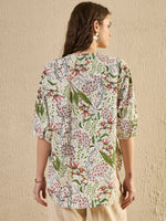 White Color Floral Printed V-Neck Dress for Women - SanskrutiHomes