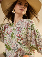 White Color Floral Printed V-Neck Dress for Women - SanskrutiHomes