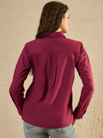 Maroon Color Solid Cotton Women Shirt - SanskrutiHomes