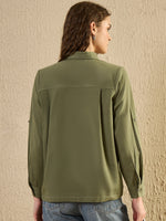 Green Solid Print Cotton Women Shirt - SanskrutiHomes