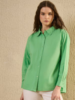 Green Color Solid Cotton Women Shirt - SanskrutiHomes