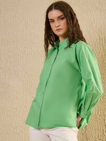 Green Color Solid Cotton Women Shirt - SanskrutiHomes