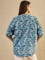 Teal Color Floral Cotton Women Shirt - SanskrutiHomes