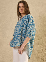 Teal Color Floral Cotton Women Shirt - SanskrutiHomes