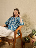 Teal Color Floral Cotton Women Shirt - SanskrutiHomes