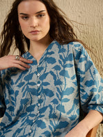 Teal Color Floral Cotton Women Shirt - SanskrutiHomes