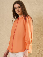 Orange Color Solid Cotton Women Shirt - SanskrutiHomes