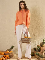 Orange Color Solid Cotton Women Shirt - SanskrutiHomes