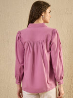 Mauve Color Solid Cotton Women Shirt - SanskrutiHomes