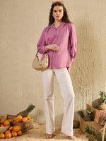 Mauve Color Solid Cotton Women Shirt - SanskrutiHomes