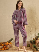 Women Geometric Printed Purple Night Suit Set - SanskrutiHomes