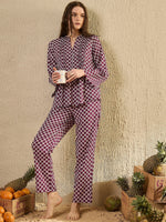 Women Geometric Printed Purple Night Suit Set - SanskrutiHomes