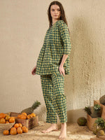 Women Abstract Printed Green Night Suit Set - SanskrutiHomes