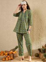 Women Abstract Printed Green Night Suit Set - SanskrutiHomes