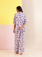 Lavender Color Floral Printed Viscose Rayon Night Suit - SanskrutiHomes