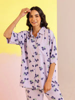 Lavender Color Floral Printed Viscose Rayon Night Suit - SanskrutiHomes