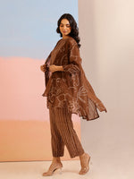 Brown Round Neck Pure Cotton Printed Co-ords Set for Women - SanskrutiHomes