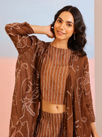 Brown Round Neck Pure Cotton Printed Co-ords Set for Women - SanskrutiHomes