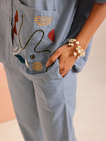 Blue Shirt Collar Pure Cotton Solid Co-ords Set for Women - SanskrutiHomes