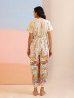 Cream Cotton V-Neck Jump Suit for Women - SanskrutiHomes