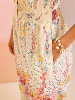 Cream Cotton V-Neck Jump Suit for Women - SanskrutiHomes