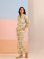 Cream Color Tropical Printed Pure Cotton Night Suit - SanskrutiHomes