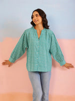 Blue Strips Printed Shirt for Women - SanskrutiHomes