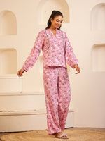 Pink Color Floral Printed Viscose Rayon Night Suit - SanskrutiHomes