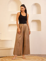 Brown Cotton Blend Solid Lounge Pants for Women - SanskrutiHomes
