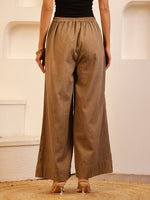 Brown Cotton Blend Solid Lounge Pants for Women - SanskrutiHomes