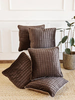 Brown Color Box Pattern Cushion Cover - SanskrutiHomes