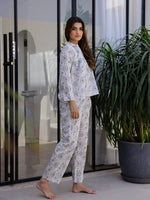 White & Grey Printed Loungewear Set - SanskrutiHomes