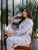 White & Grey Printed Loungewear Set - SanskrutiHomes