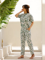 Green & White Flower Printed Loungewear Set - SanskrutiHomes