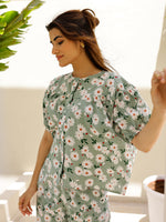 Green & White Flower Printed Loungewear Set - SanskrutiHomes