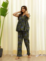 Green & Navy Blue Cut Sleeves Loungewear Set - SanskrutiHomes