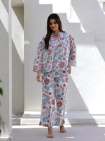Women Flower Printed Full Sleeves Night Suit - SanskrutiHomes