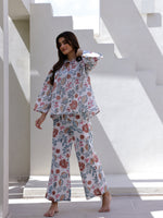 Women Flower Printed Full Sleeves Night Suit - SanskrutiHomes
