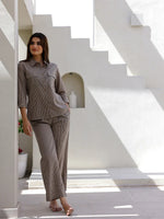 Beige Stripes Night Suit Set for Women - SanskrutiHomes