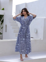 Blue Cotton Nightdress for Women - SanskrutiHomes