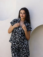Black & White Cotton Shorts Night Wear Set - SanskrutiHomes