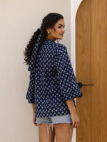 Pure Cotton Printed Blue top for Women - SanskrutiHomes