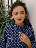 Pure Cotton Printed Blue top for Women - SanskrutiHomes