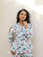White Palm Shirt & Shorts Night Suit Set - SanskrutiHomes
