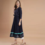 RANGDEEP NAVY BLUE COTTON WOMEN'S ANARKALI KURTA - SanskrutiHomes