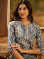 Grey Color Screen Print Cotton Kurta for Women - SanskrutiHomes