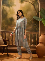 Green Viscose Rayon Round Neck Kurta Set For Women - SanskrutiHomes